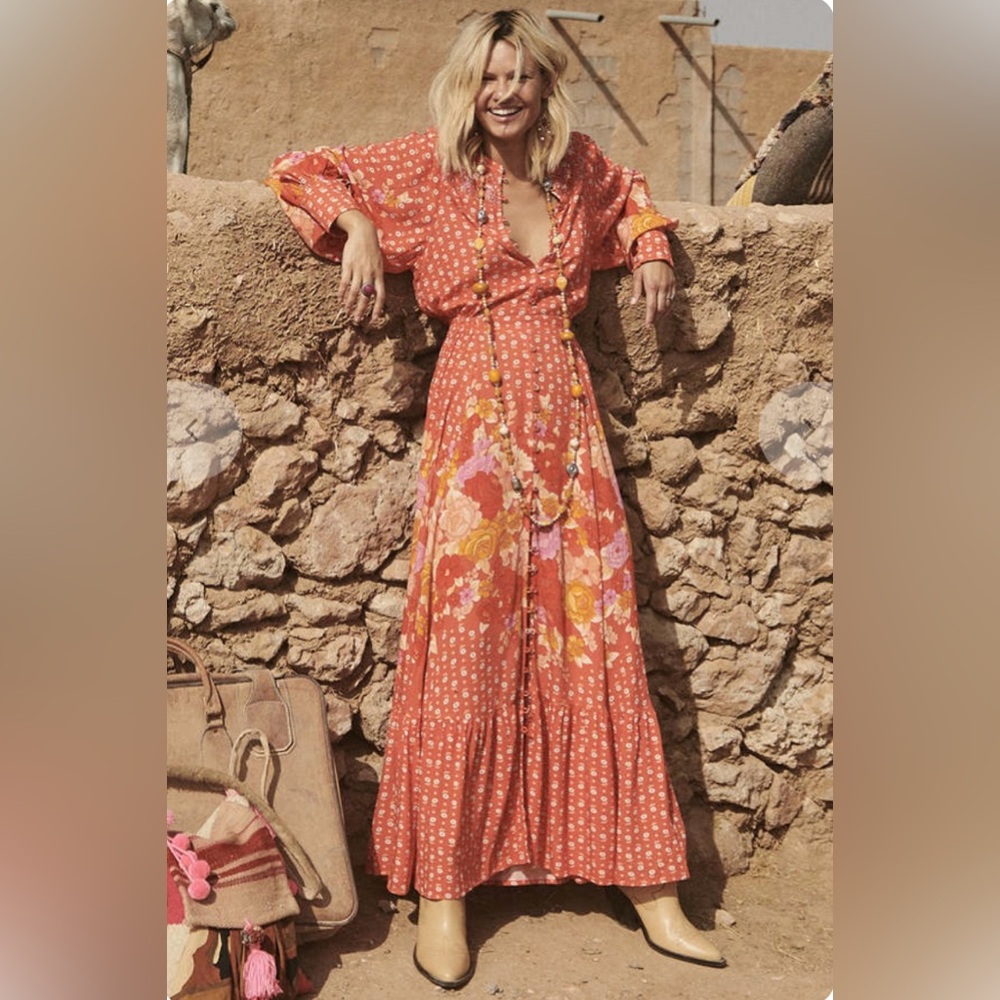 Spell Yellow Rose Gown Desert Rose Floral Button-Front Maxi Dress - Sz Small - Picture 6 of 13